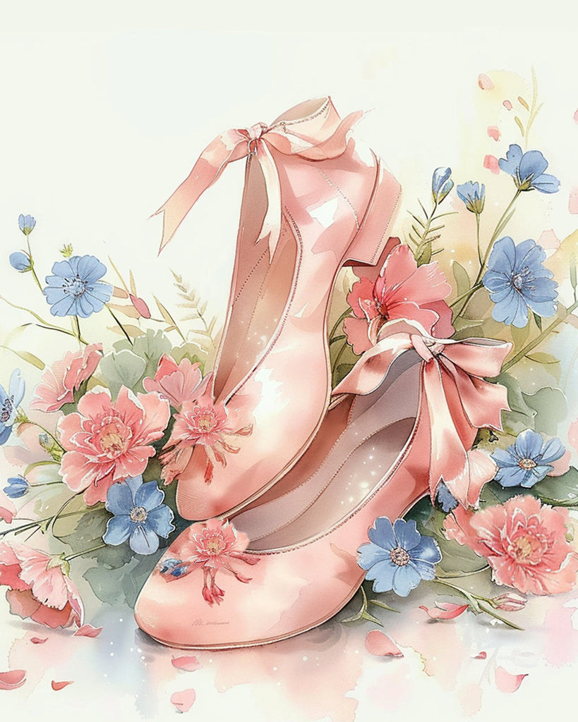 Roze Balletschoentjes en Bloemen Schilderen op Nummers