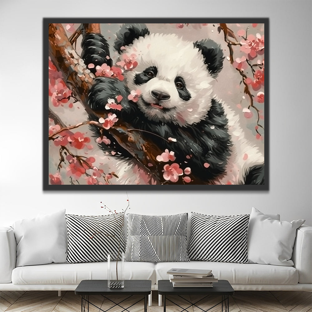 Roze Bloemen en Panda Schilderen op Nummers