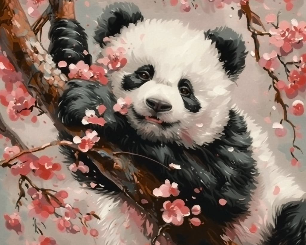 Roze Bloemen en Panda Schilderen op Nummers