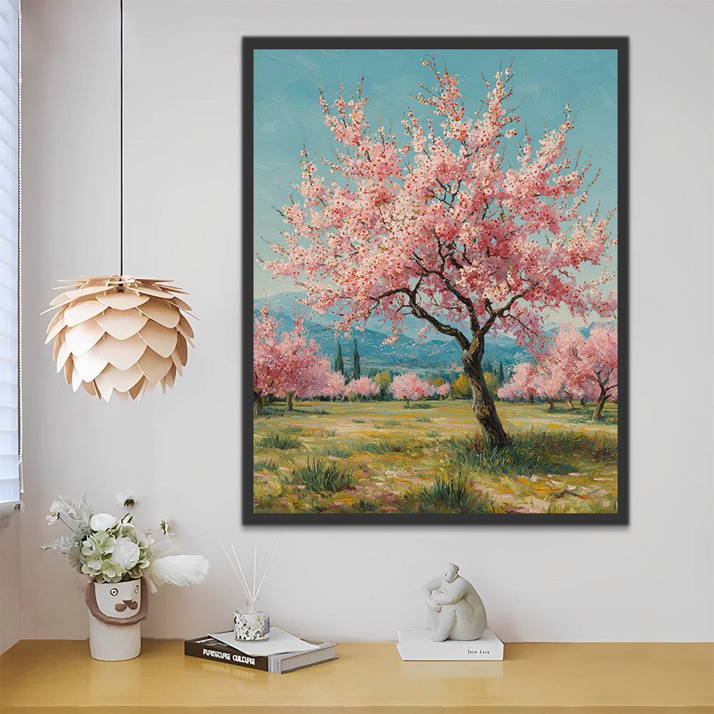 Roze Bloesemboom in het Veld Schilderen op Nummers