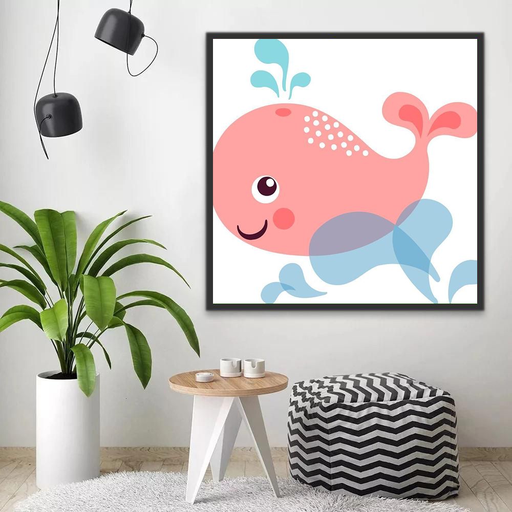Roze Cartoon Walvis Schilderen op Nummers Kinderen