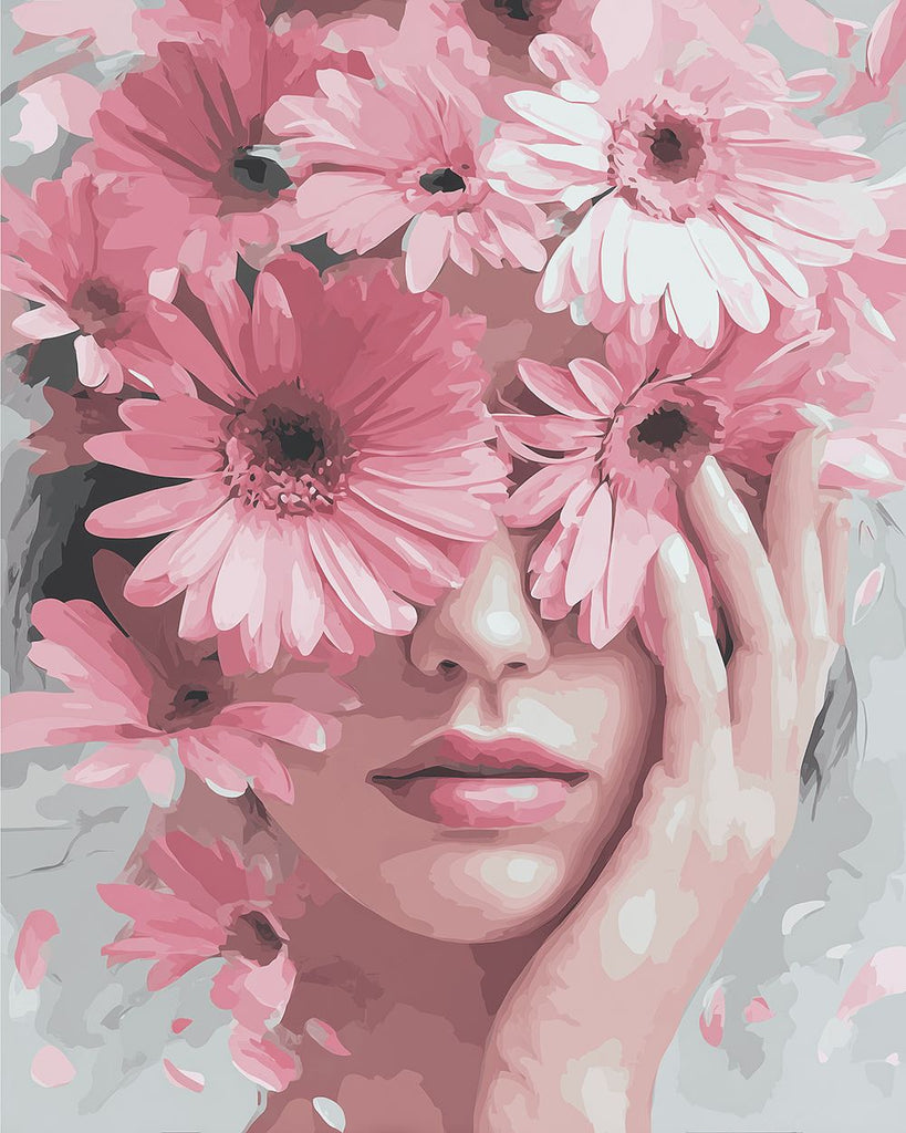 Roze Gerbera en Vrouw Schilderen op Nummers