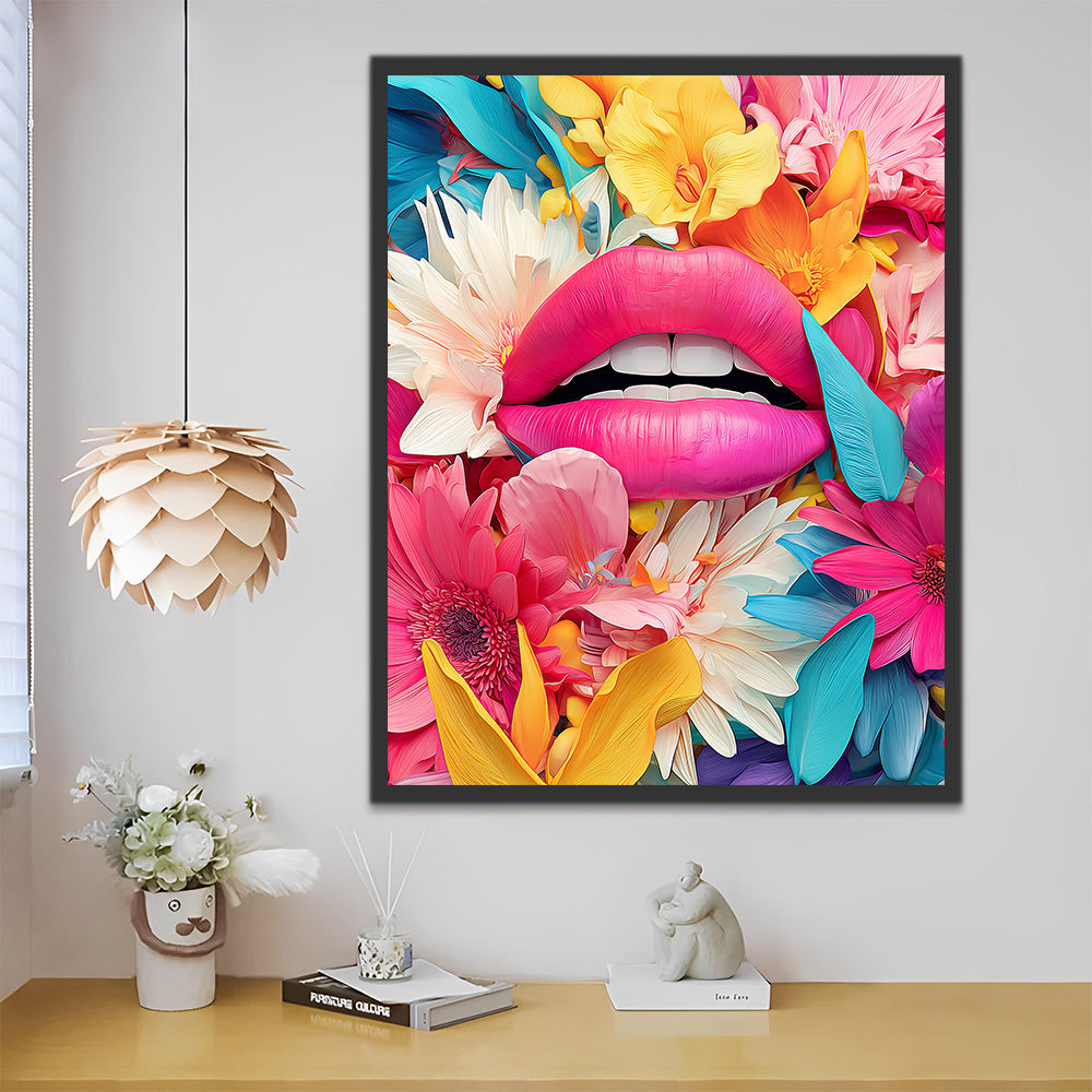 Roze Lip Omringd door Dahlia’s Schilderen op Nummers