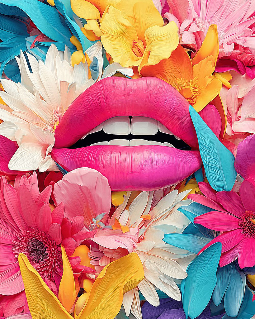 Roze Lip Omringd door Dahlia’s Schilderen op Nummers