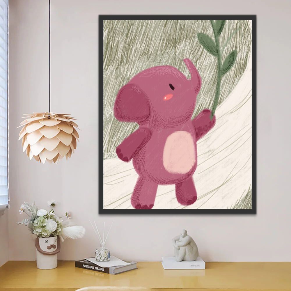Roze Olifant met Tak Schilderen op Nummers Kinderen