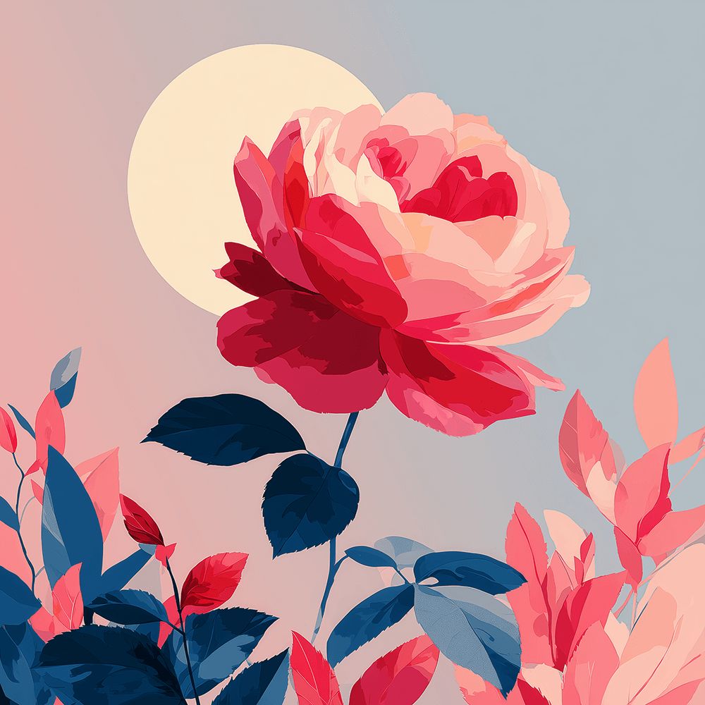 Roze Roos onder de Maan Schilderen op Nummers