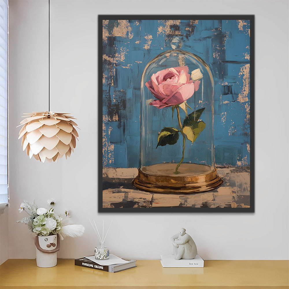 Roze Roos onder Glas Bloemen Schilderen op Nummers