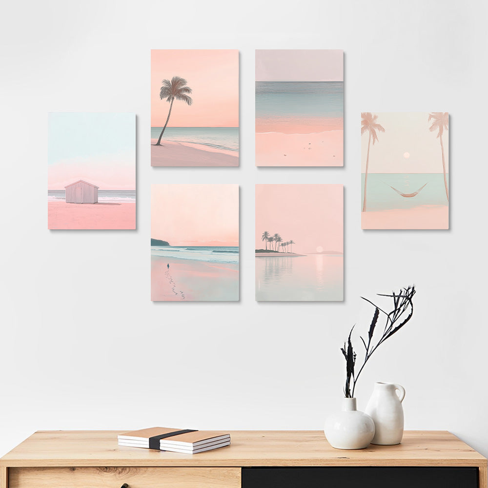 Roze Zee en Strand 6 Stuks Mini Schilderen op Nummers