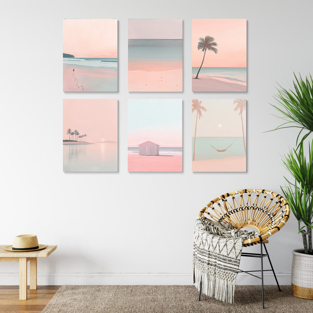 Roze Zee en Strand 6 Stuks Mini Schilderen op Nummers