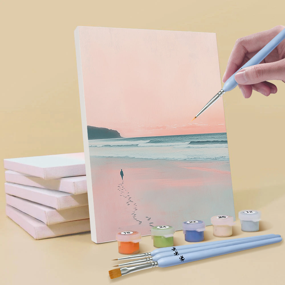 Roze Zee en Strand 6 Stuks Mini Schilderen op Nummers