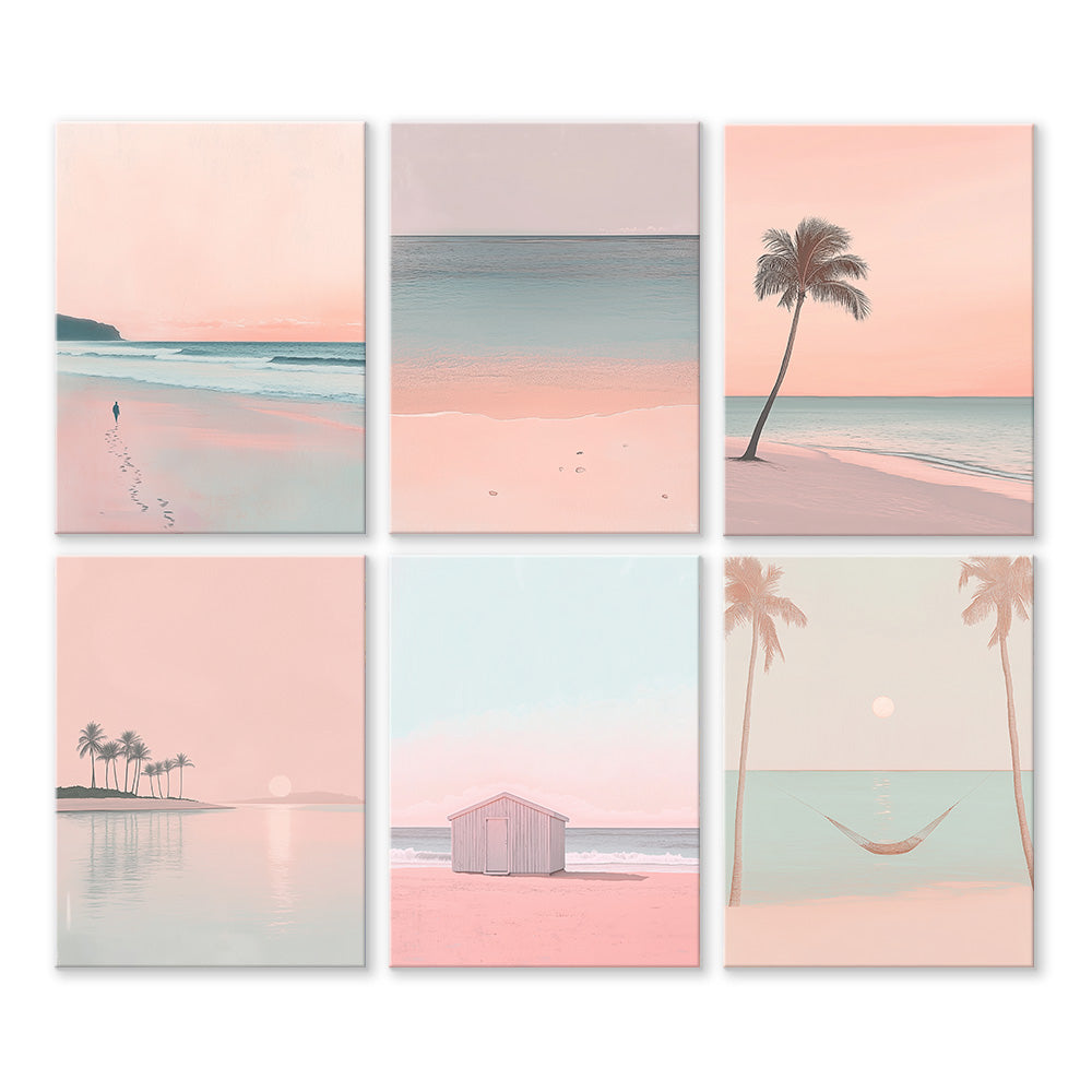 Roze Zee en Strand 6 Stuks Mini Schilderen op Nummers