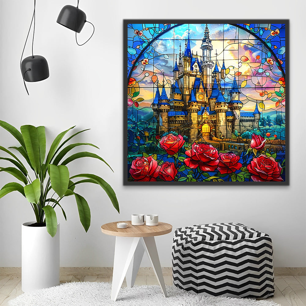 Rozen en Blauw Kasteel Schilderen op Nummers