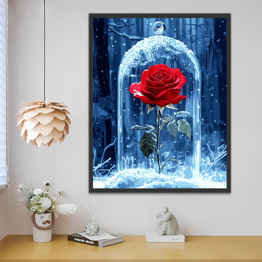 Rozen in een Glazen Pot in een Blauw Bos Schilderen op Nummers