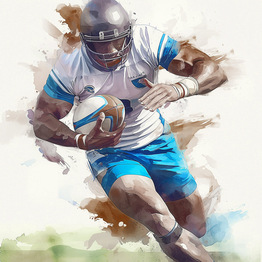 Rugbyspeler met Bal in Snelheid Schilderen op Nummers