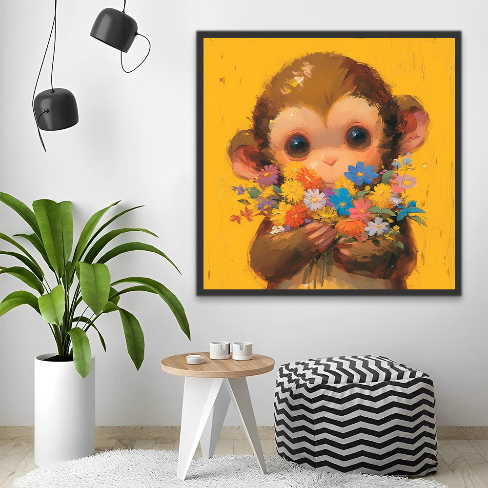 Schattig Aapje met Bloemen Schilderen op Nummers