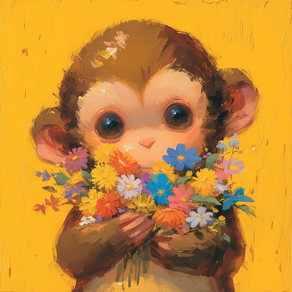 Schattig Aapje met Bloemen Schilderen op Nummers