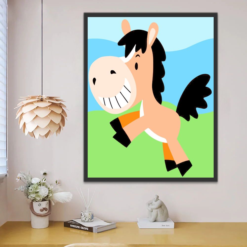 Schattig Cartoon Paard Schilderen op Nummers Kinderen