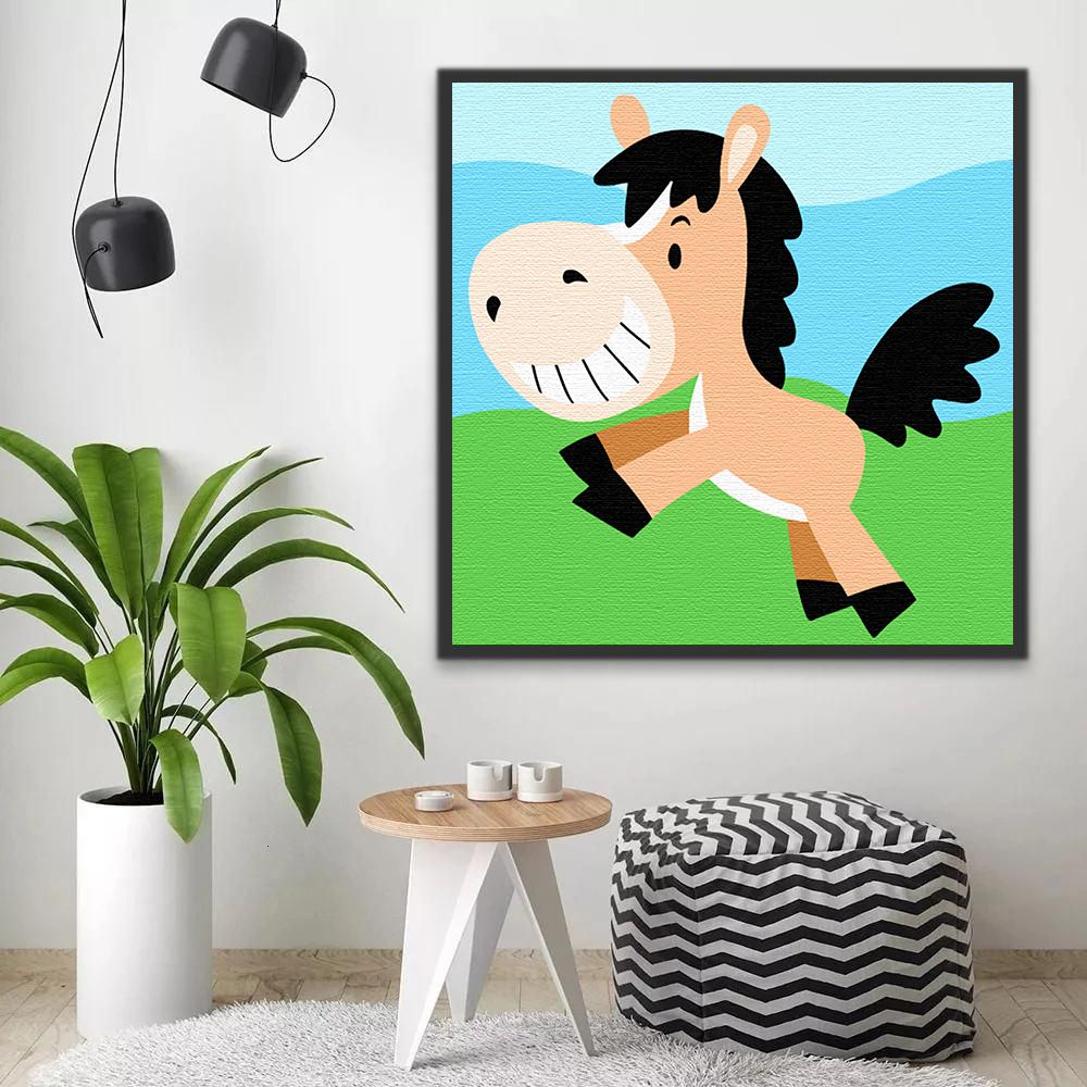 Schattig Cartoon Paard Schilderen op Nummers Kinderen
