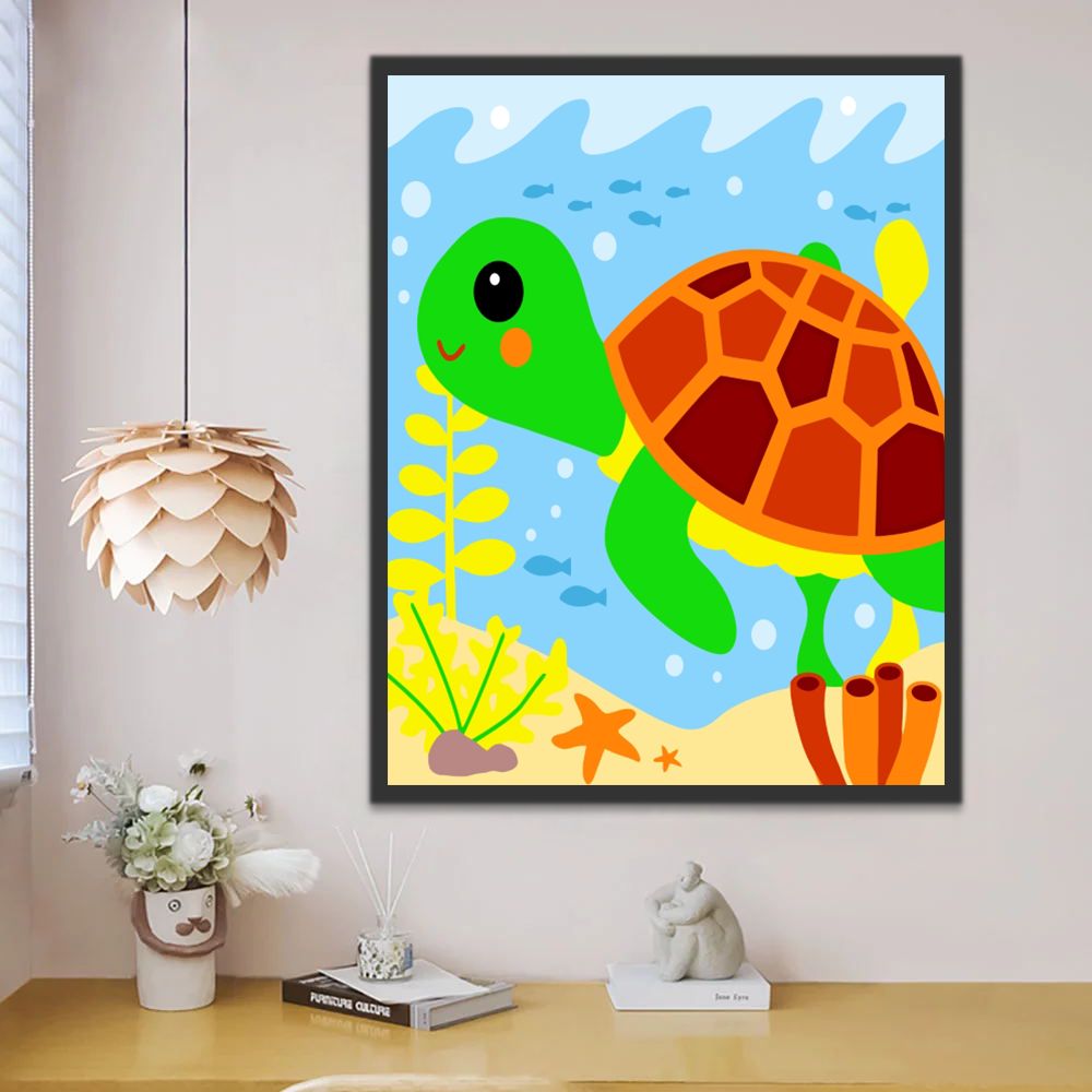 Schattige Groene Schildpad Schilderen op Nummers