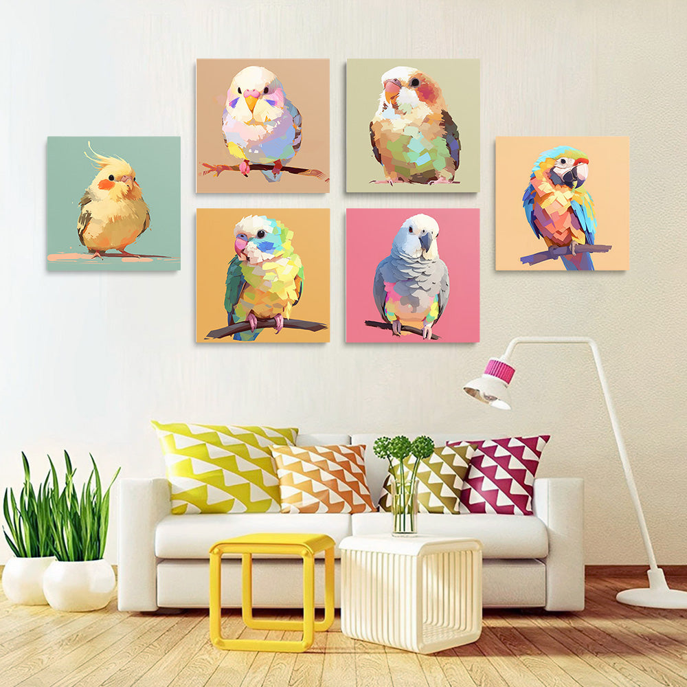 Schattige Kleurrijke Vogels 6 Stuks Mini Schilderen op Nummers