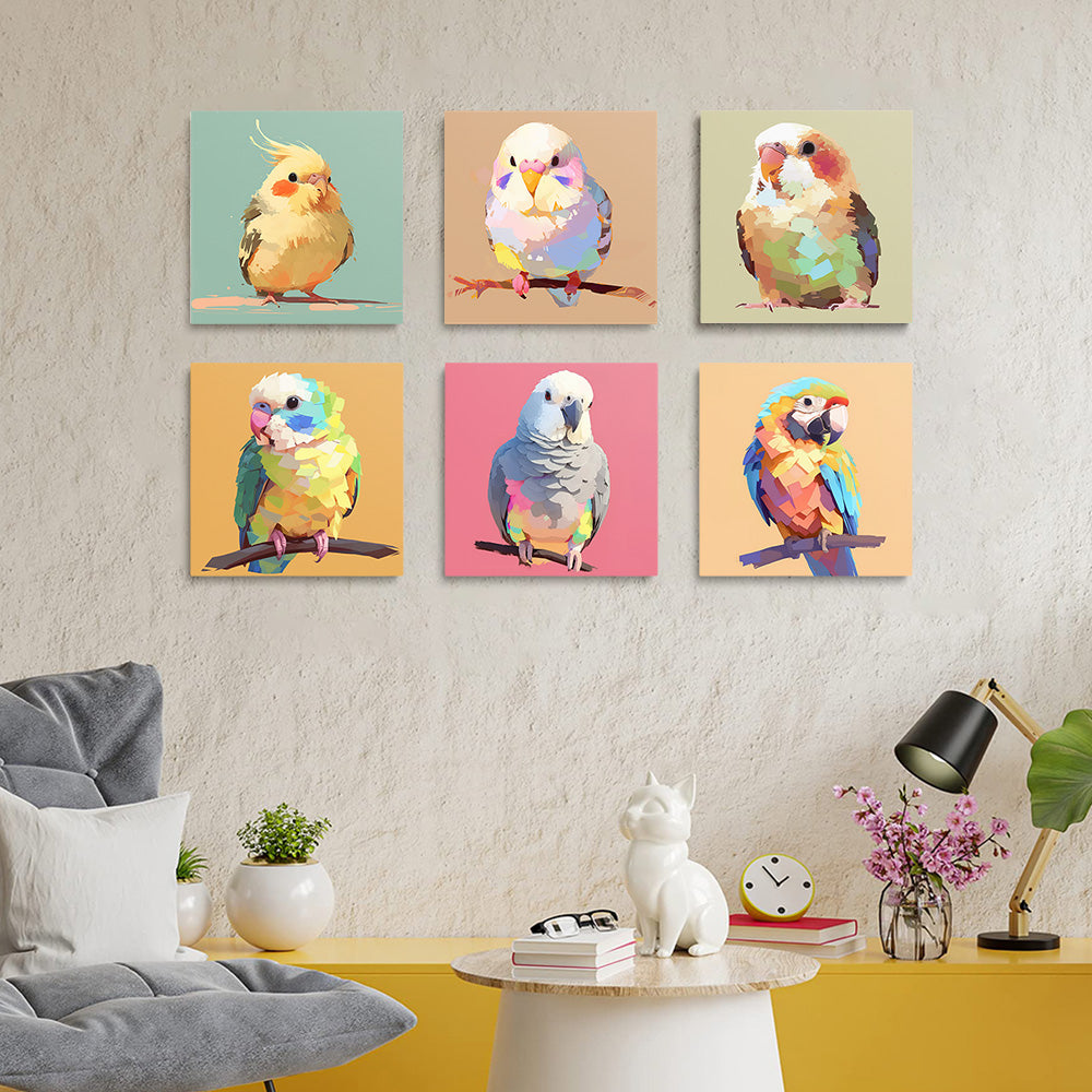 Schattige Kleurrijke Vogels 6 Stuks Mini Schilderen op Nummers