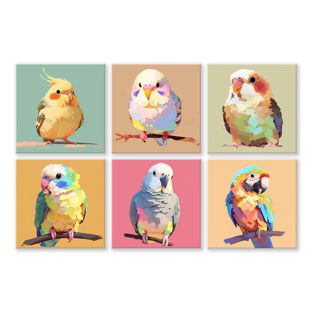 Schattige Kleurrijke Vogels 6 Stuks Mini Schilderen op Nummers