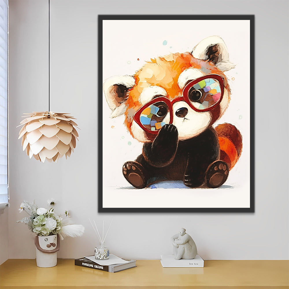 Schattige Rode Panda met Bril Schilderen op Nummers