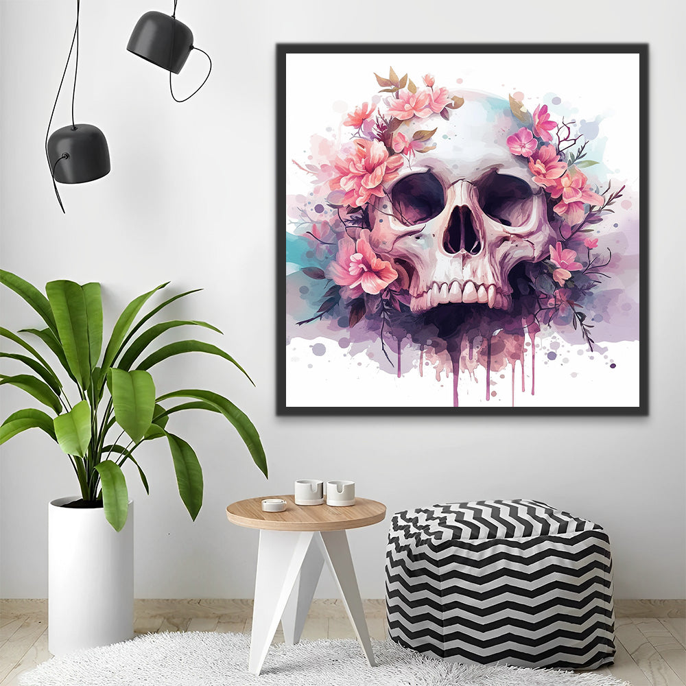 Schedel en Roze Bloemen Schilderen op Nummers