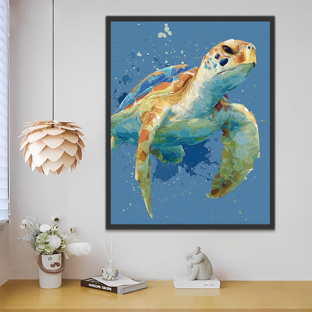 Schildpad die Krachtig Zwemt Schilderen op Nummers