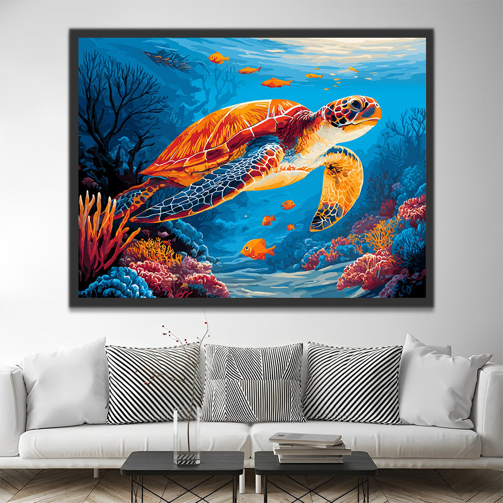 Schildpadden en Oranje Vissen in de Diepe Zee Schilderen op Nummers