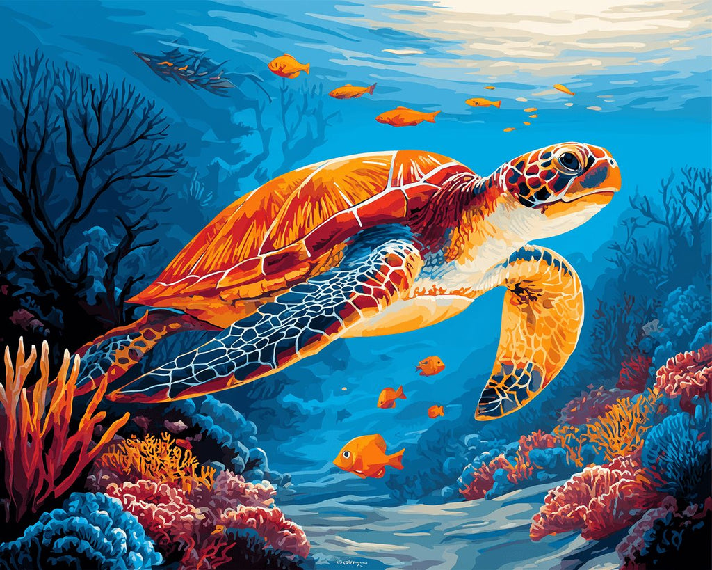Schildpadden en Oranje Vissen in de Diepe Zee Schilderen op Nummers