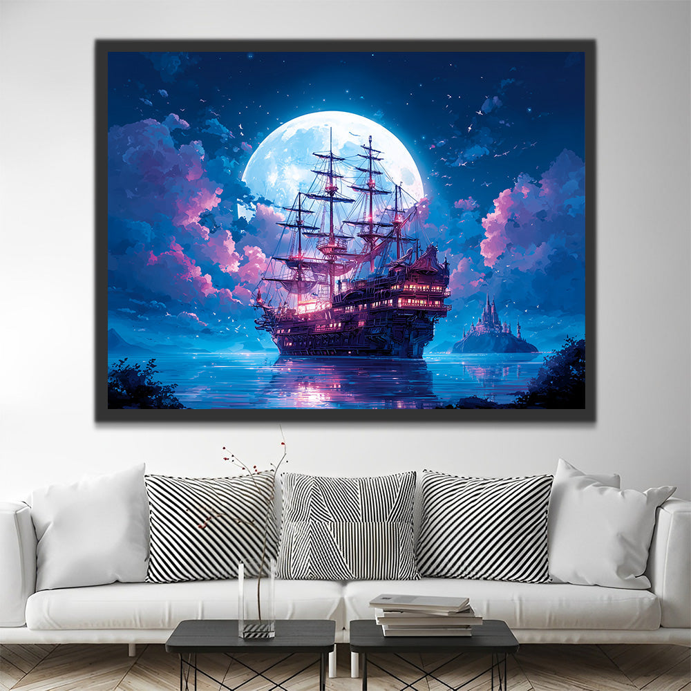 Schip op Zee onder het Maanlicht Schilderen op Nummers