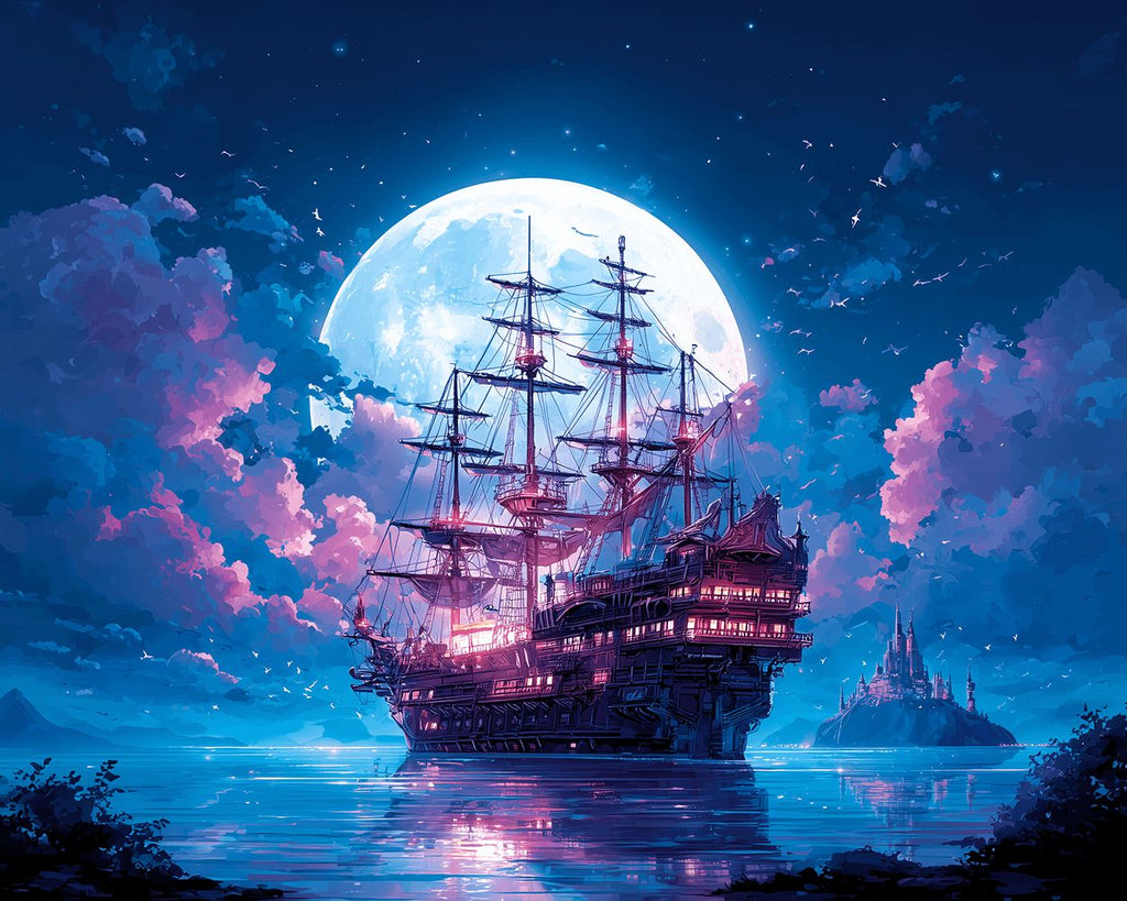 Schip op Zee onder het Maanlicht Schilderen op Nummers