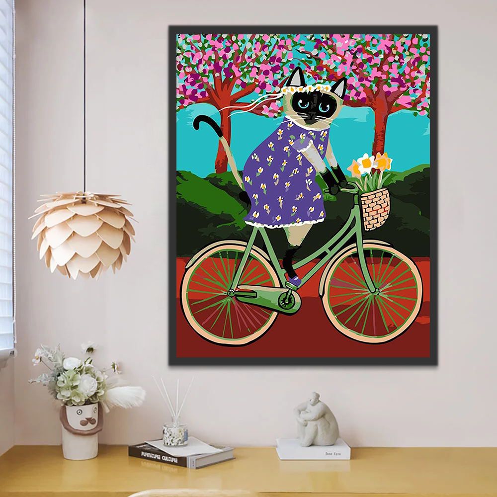 Siamese Kat op Fiets Schilderen op Nummers