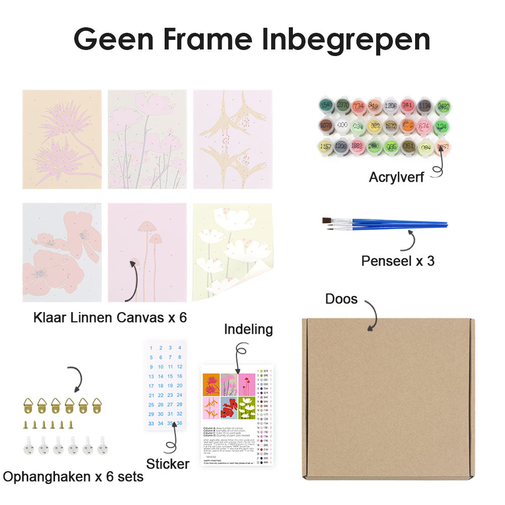 Simpele Bloemen 6 Stuks Mini Schilderen op Nummers