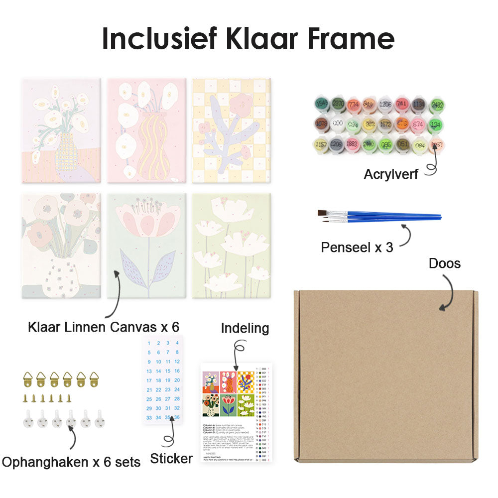 Simpele Kleine Bloemen 6 Stuks Mini Schilderen op Nummers
