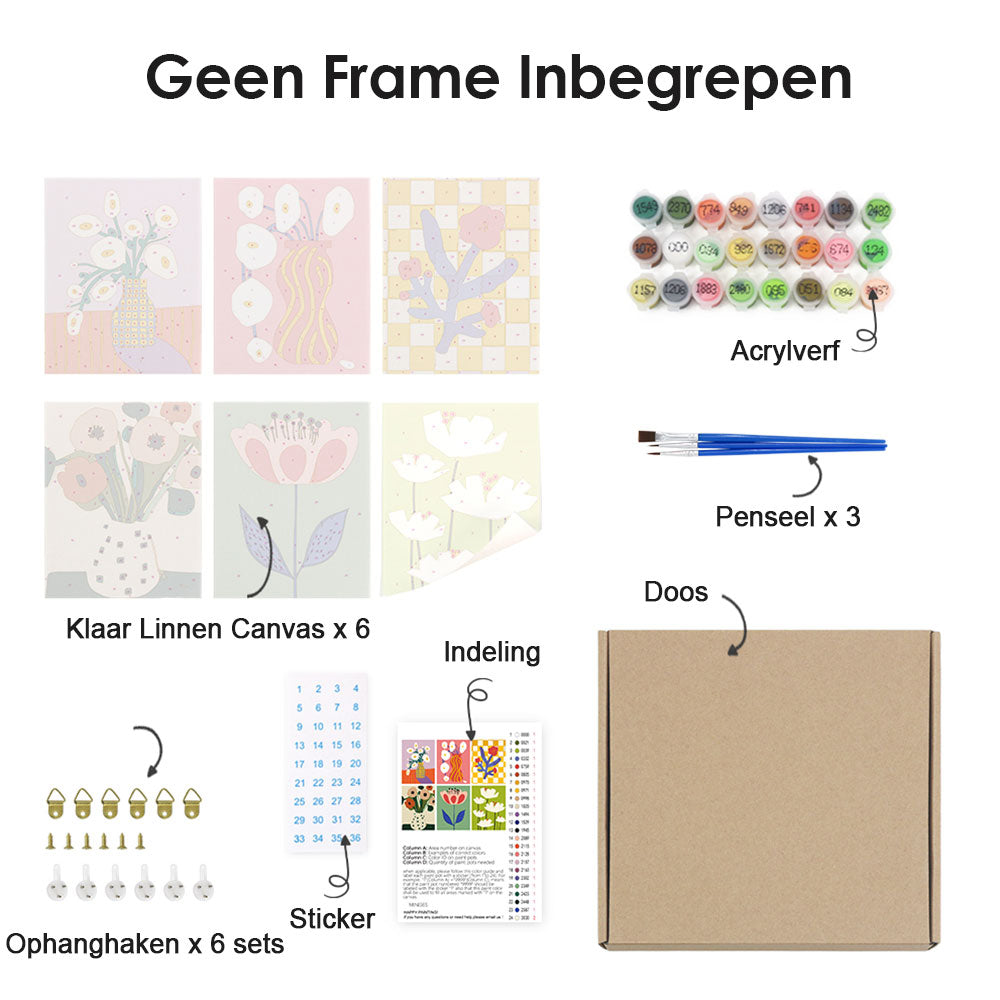 Simpele Kleine Bloemen 6 Stuks Mini Schilderen op Nummers