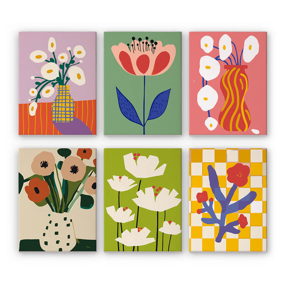 Simpele Kleine Bloemen 6 Stuks Mini Schilderen op Nummers