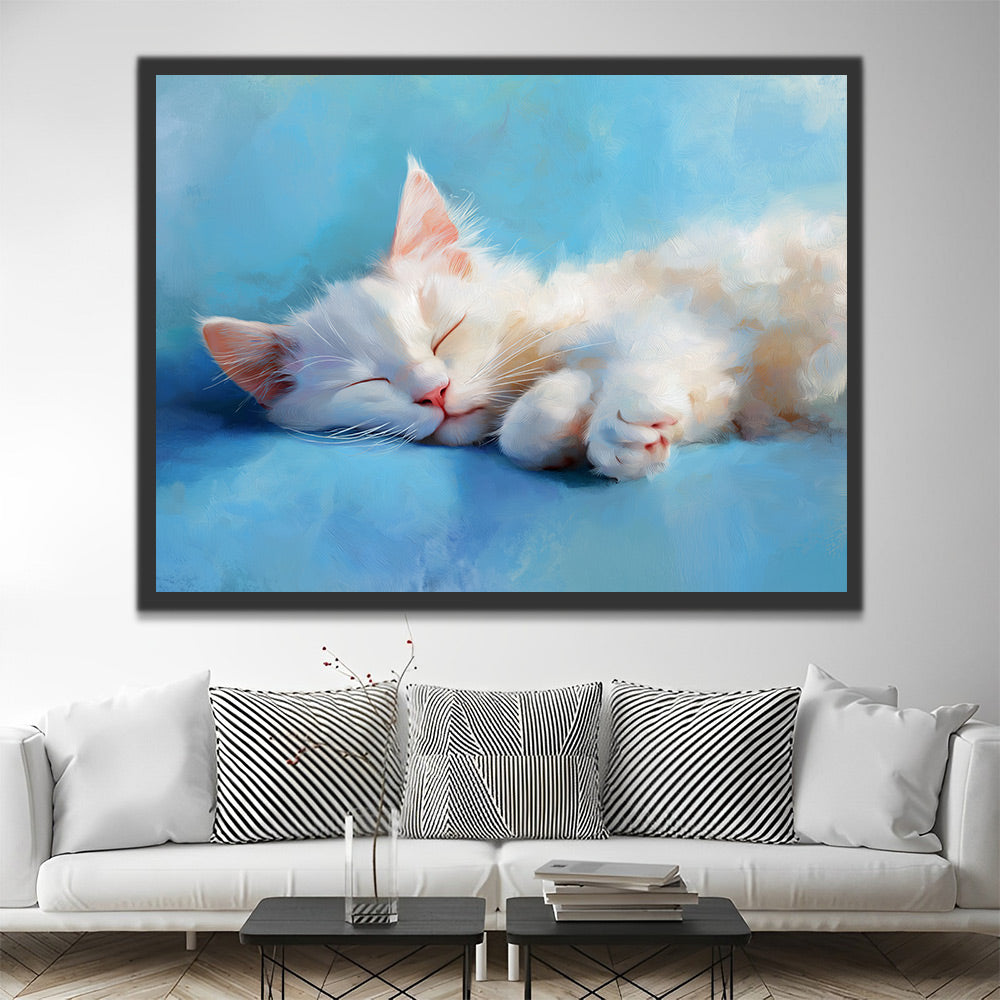 Slapende Witte Kat Schilderen op Nummers