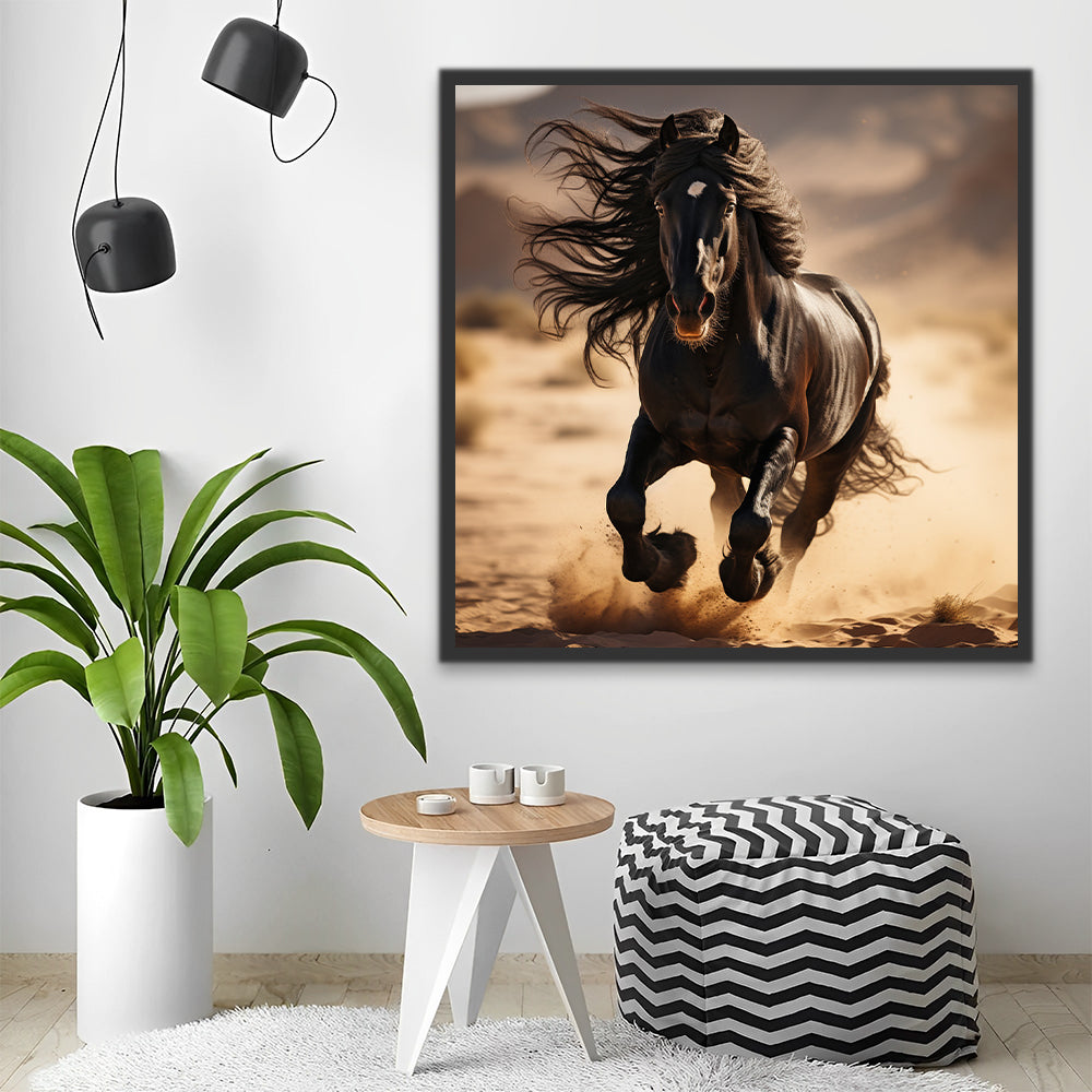 Sprintende Zwarte Paard Schilderen op Nummers