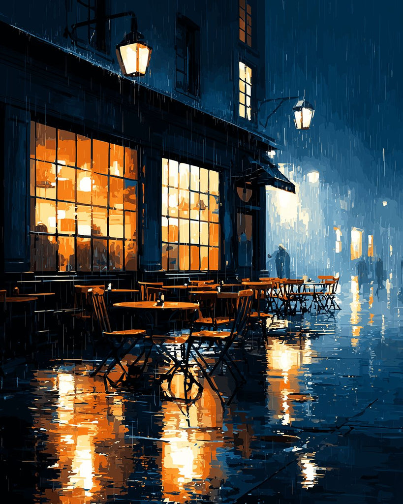 Stads Café in de Regen Schilderen op Nummers