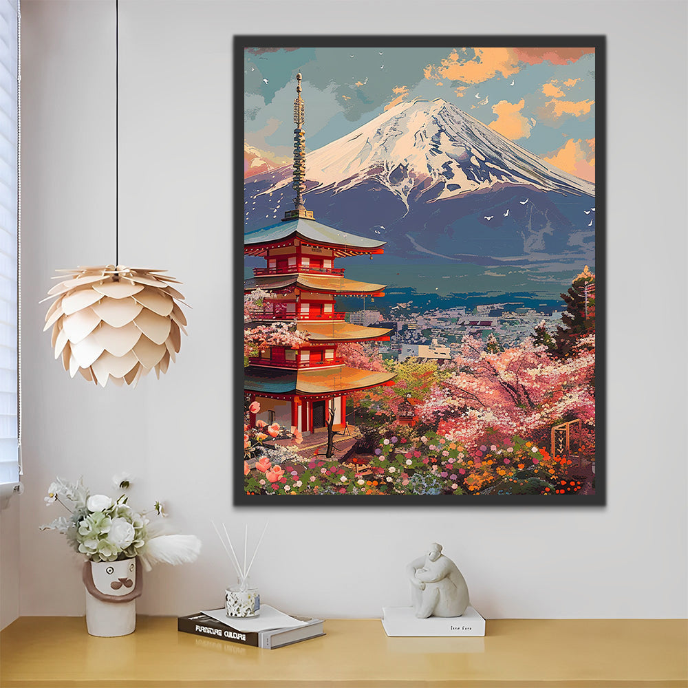 Stadsgezicht rond de Berg Fuji Schilderen op Nummers