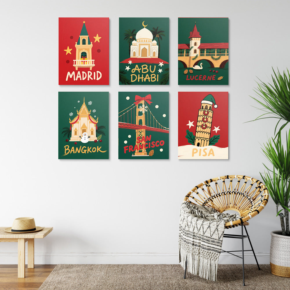 Bezienswaardigheden Vieren Kerstmis 6 Stuks Mini Schilderen op Nummers