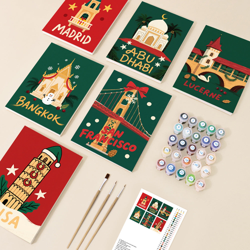 Bezienswaardigheden Vieren Kerstmis 6 Stuks Mini Schilderen op Nummers