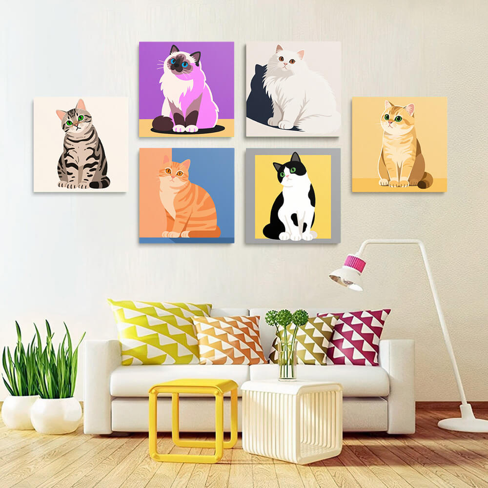 Stille Katten 6 Stuks Mini Schilderen op Nummers