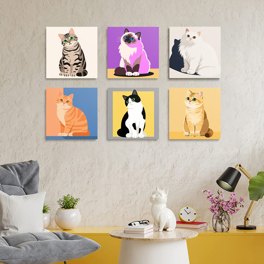 Stille Katten 6 Stuks Mini Schilderen op Nummers