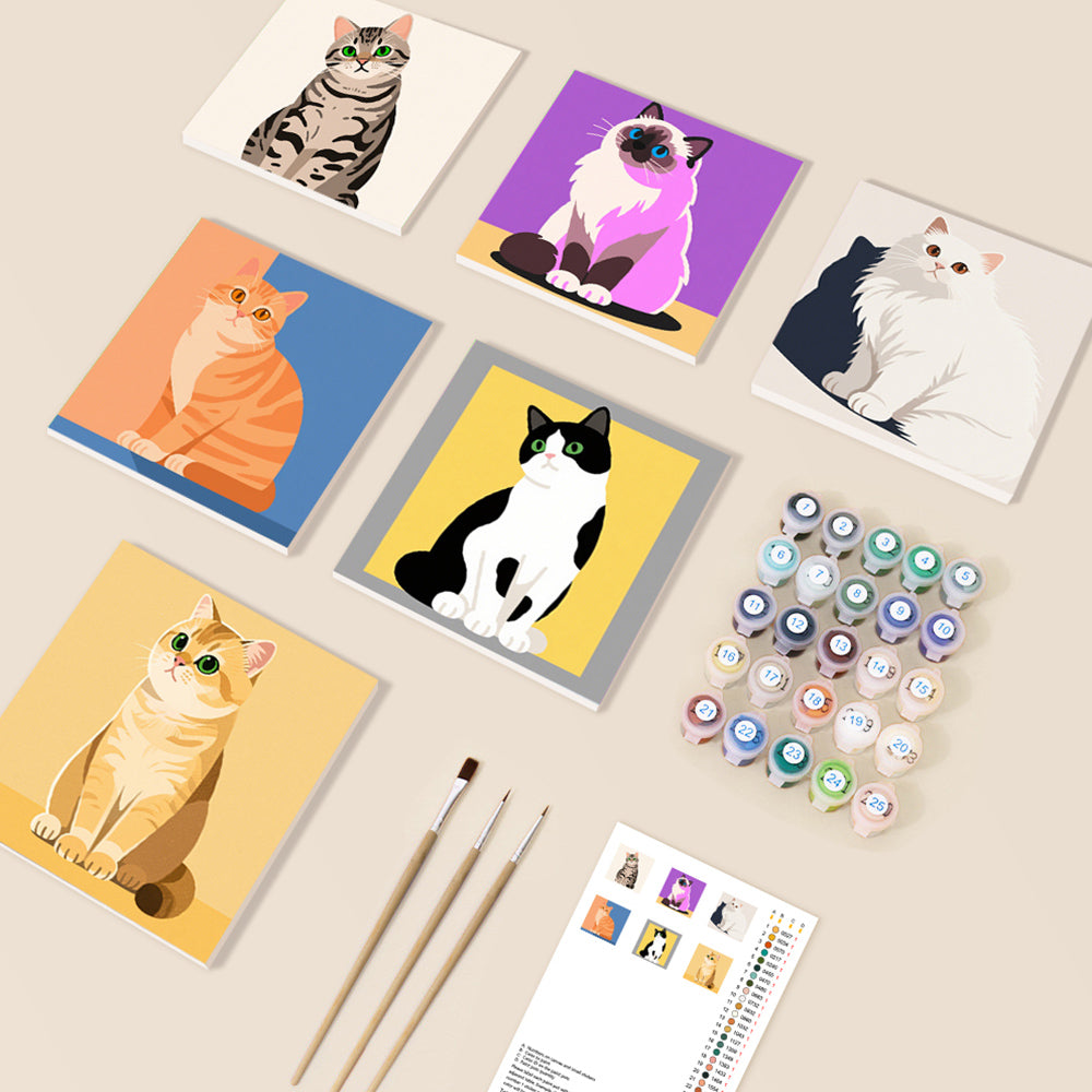 Stille Katten 6 Stuks Mini Schilderen op Nummers