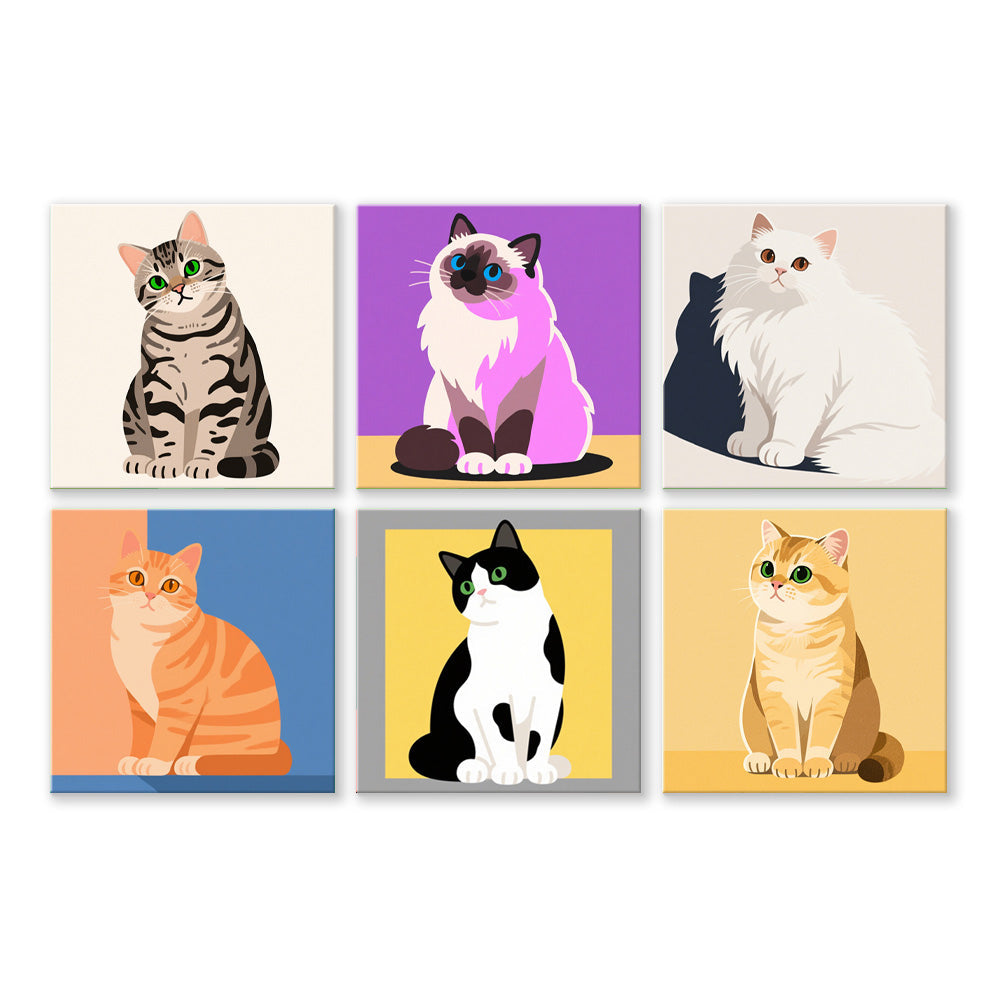 Stille Katten 6 Stuks Mini Schilderen op Nummers