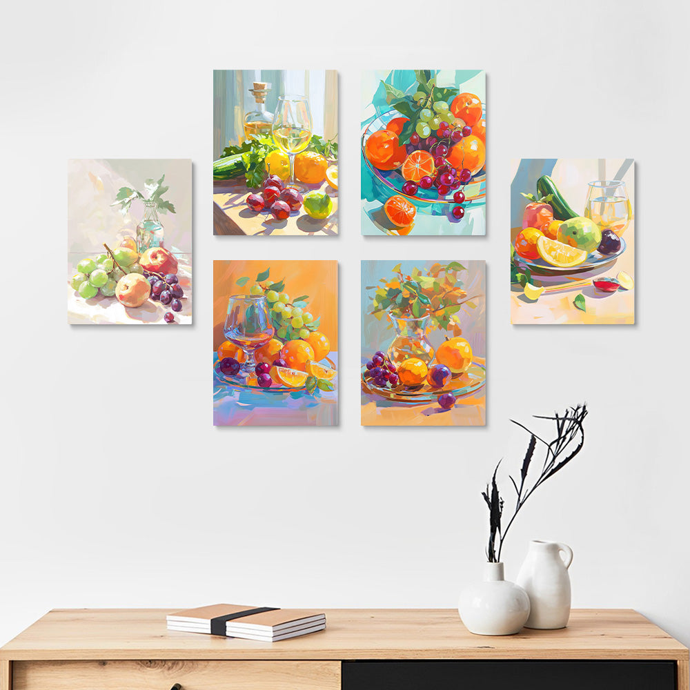 Stilleven met Fruit 6 Stuks Mini Schilderen op Nummers