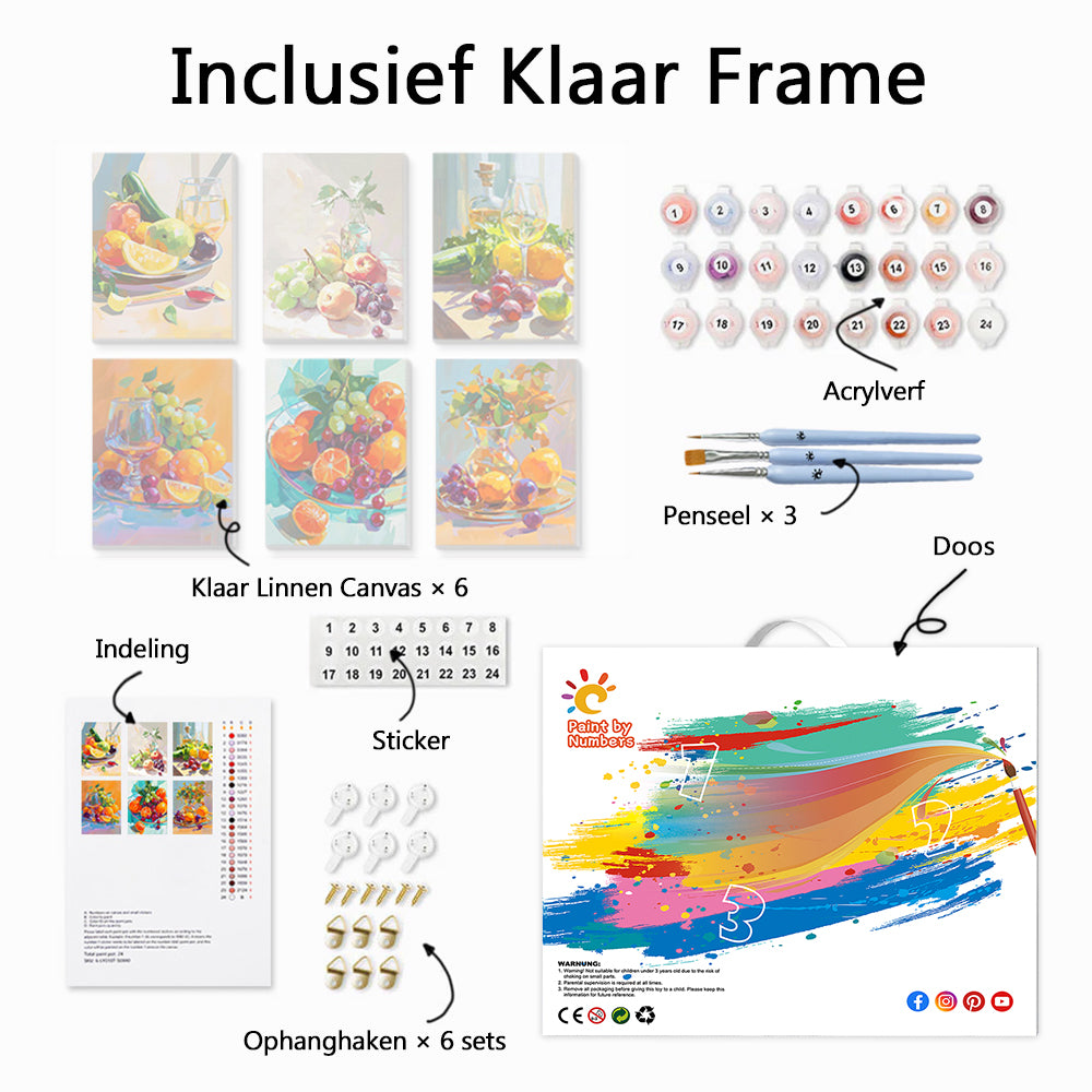Stilleven met Fruit 6 Stuks Mini Schilderen op Nummers